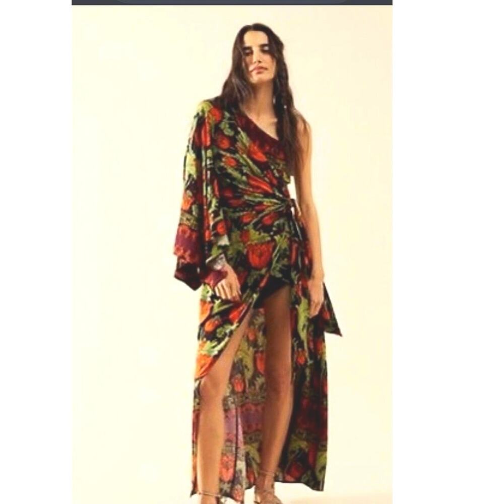 Free People Pardon My French one shoulder maxi dress floral medium wrap